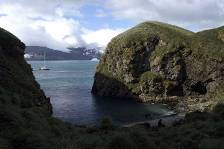 the cove and cave at Cape Rosa where Shackleton and five men landed after their epic journey from Elephant island